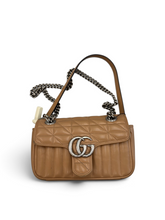Load image into Gallery viewer, Gucci GG Pre-Owned Marmont Quilted Tan Leather Chain Shoulder Bag